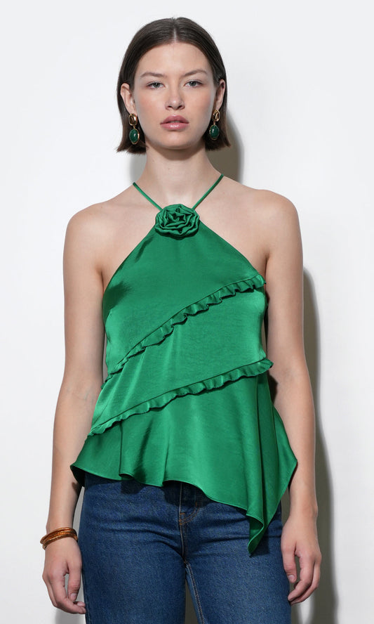 Mia Asymmetric Rosette Halter Top