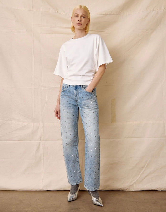 Lexi Mid Rise Bowed Straight Leg