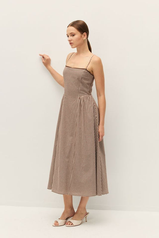 Adira Dress in Brown Gingham