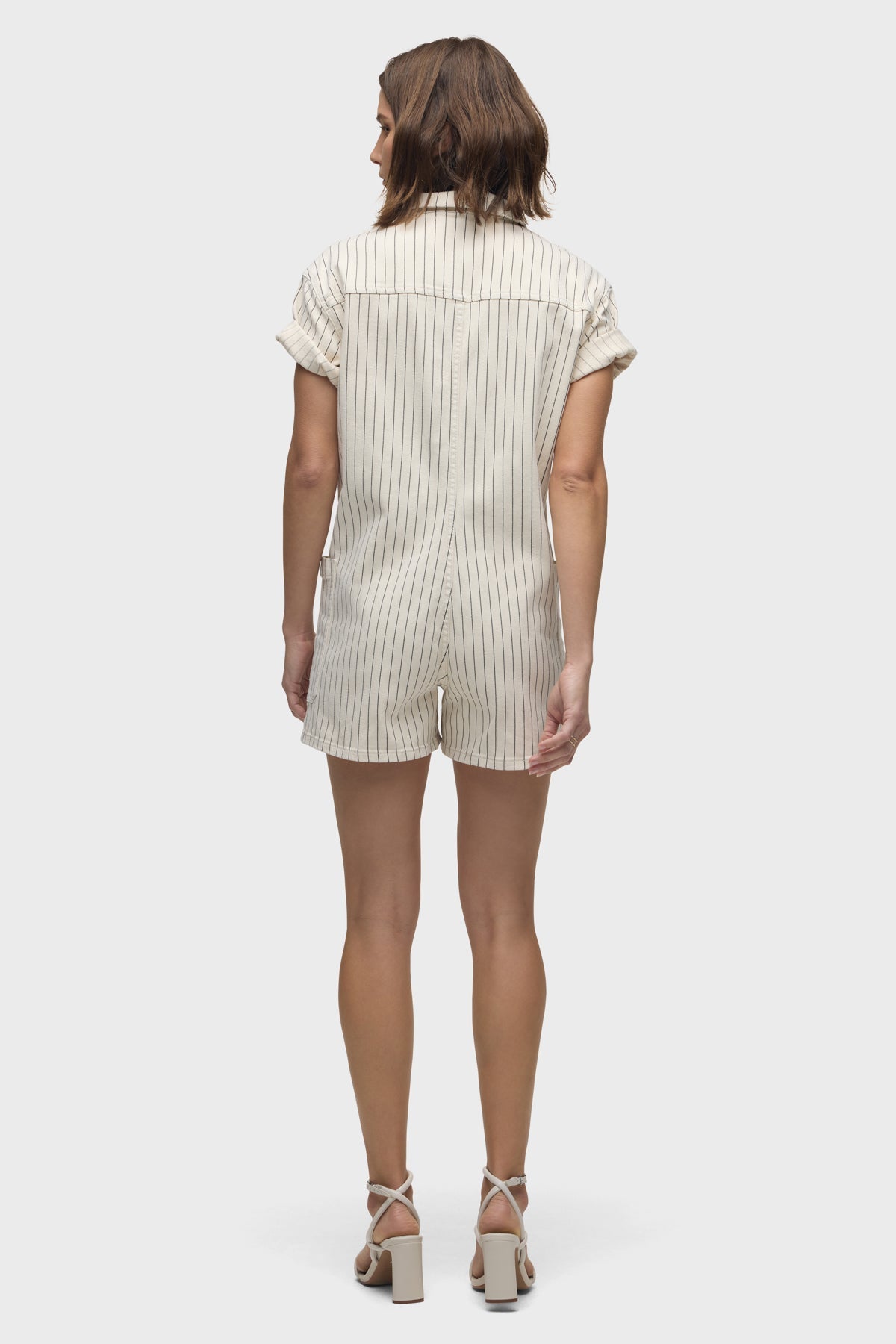 Boyfriend Romper in Ecru Stripe