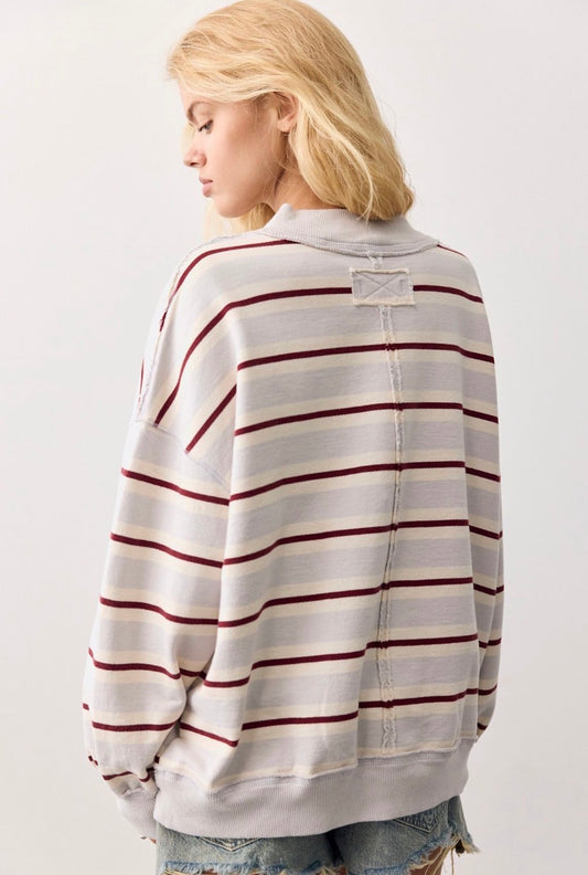 Palm Spring Striped Pullover-Mockneck