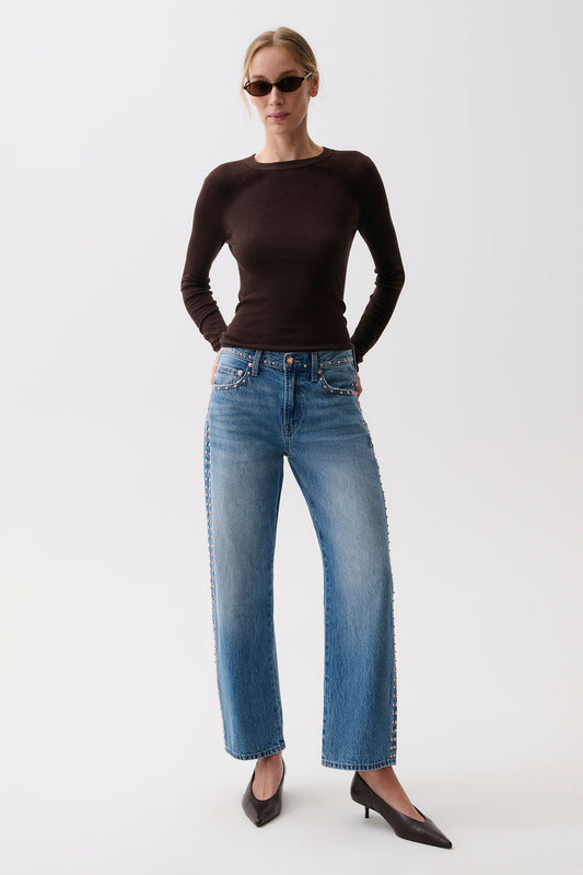 Lexi Mid Rise Bowed Straight-Rose Gold Studded