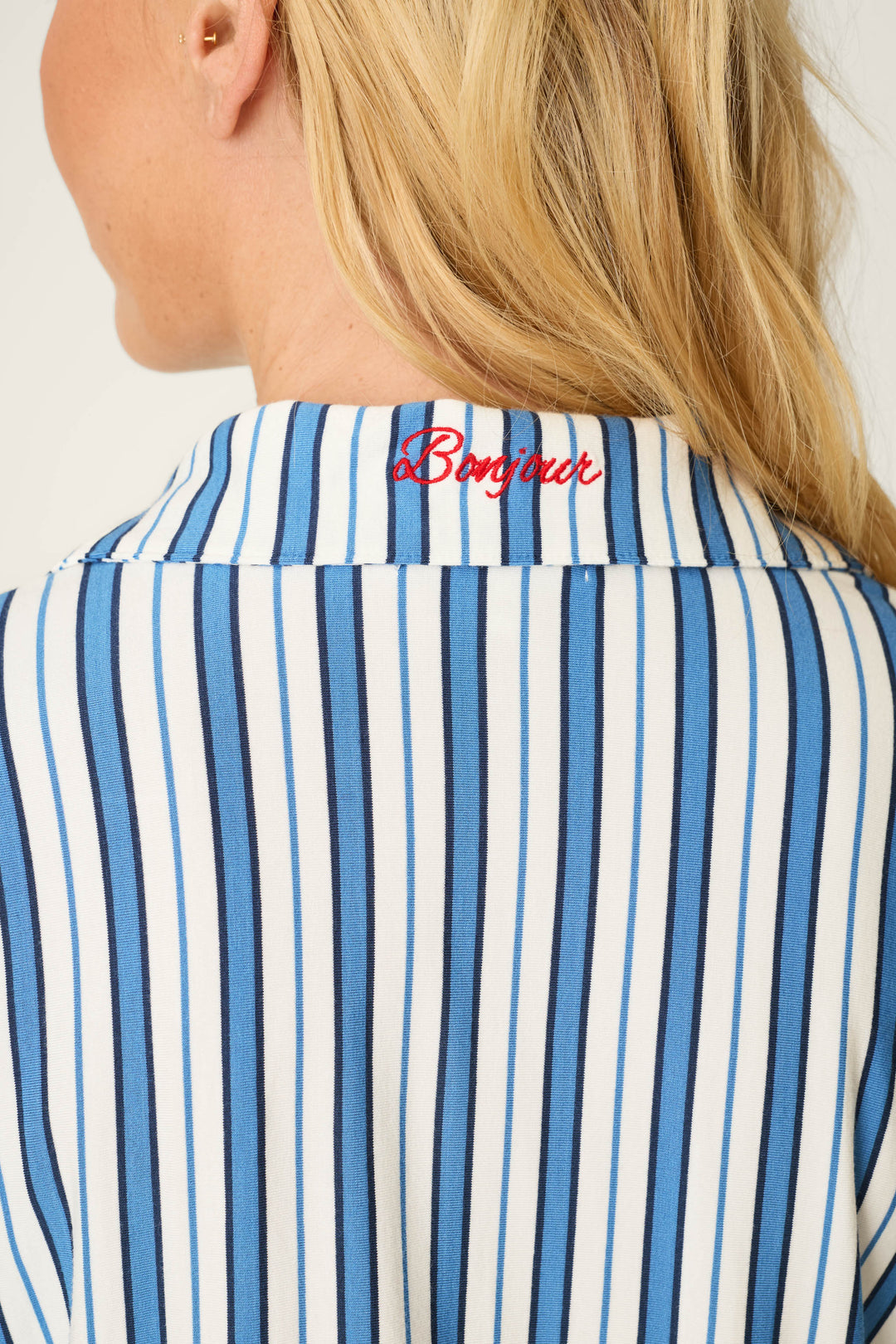 Soiree Dreams Blue Stripe Long Sleeve & Shorts Set