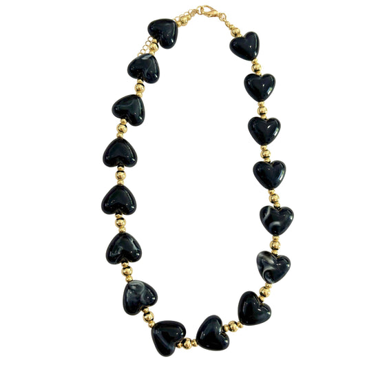 Charlie Beaded Black Heart Necklace