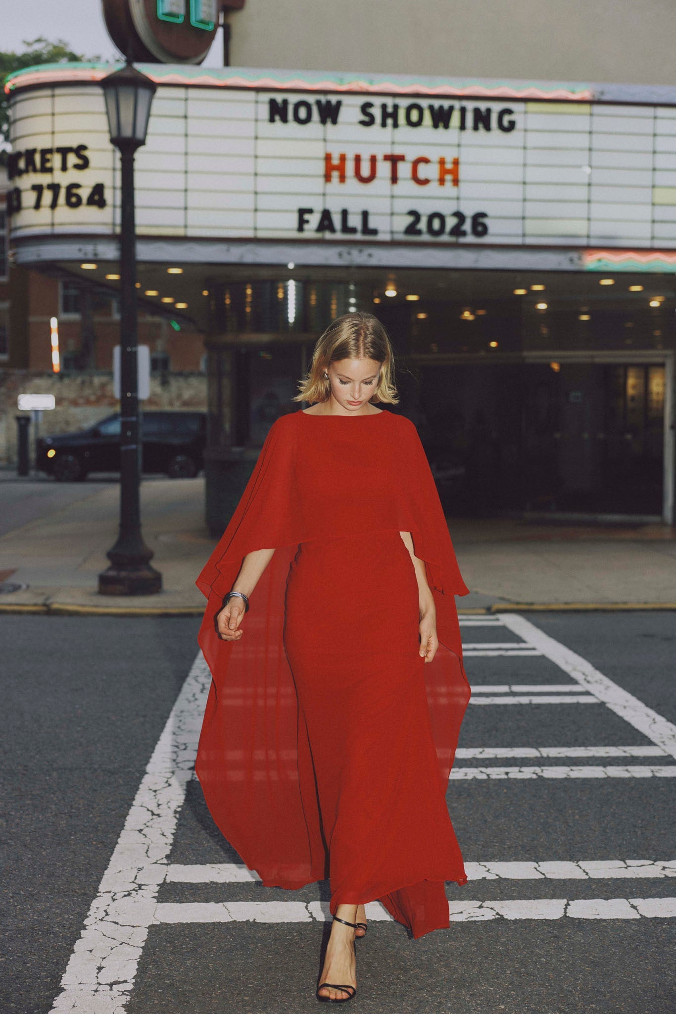 Avielle Cape Overlay Dress in Red