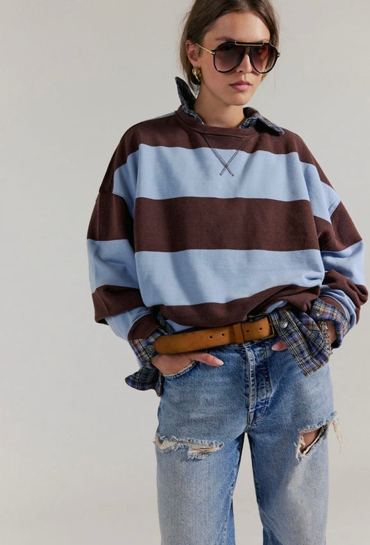 We The Free Classic Striped Oversized Crewneck