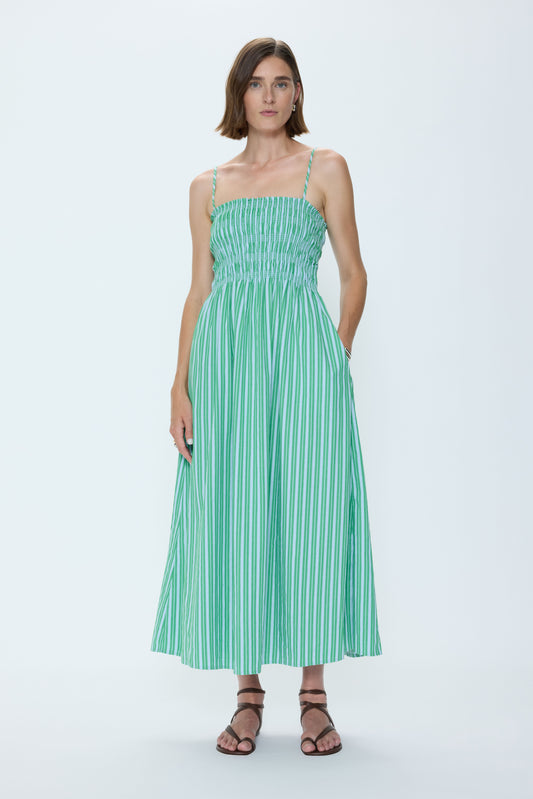 Bianca Shirred Striped Bodice Dress