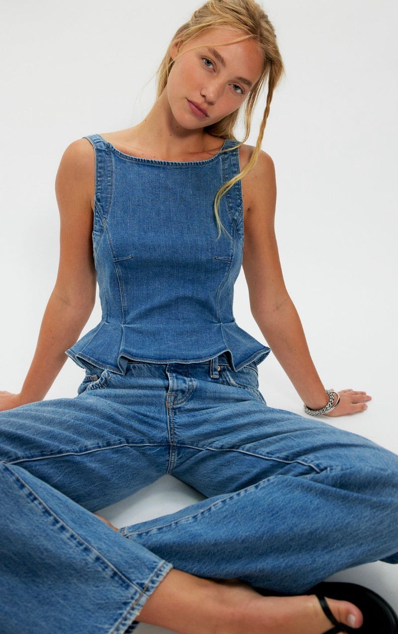 We The Free Sunfaded Denim Top