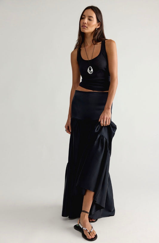 Juliette Satin Maxi Skirt in Black