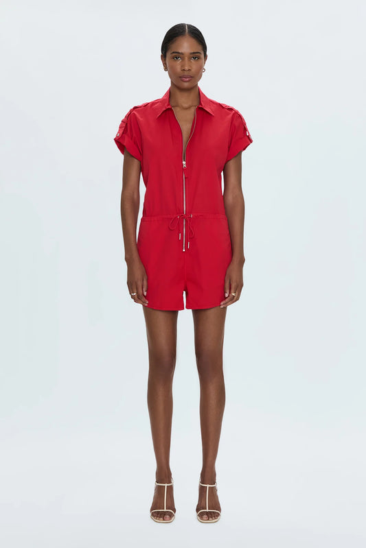 Meg Short Sleeve Zip Front Romper