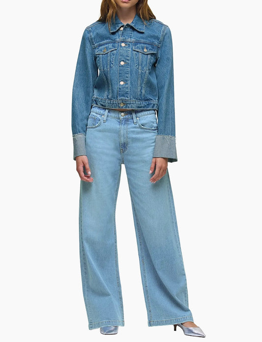 Cuffed-Sleeve Denim Crop Jacket