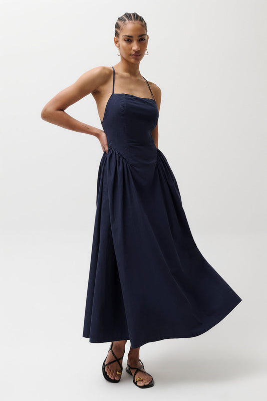 Sadee Open Back Dress-Navy Ship
