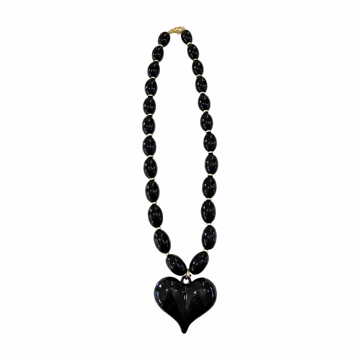 Roxie Black Beaded Necklace Heart Charm