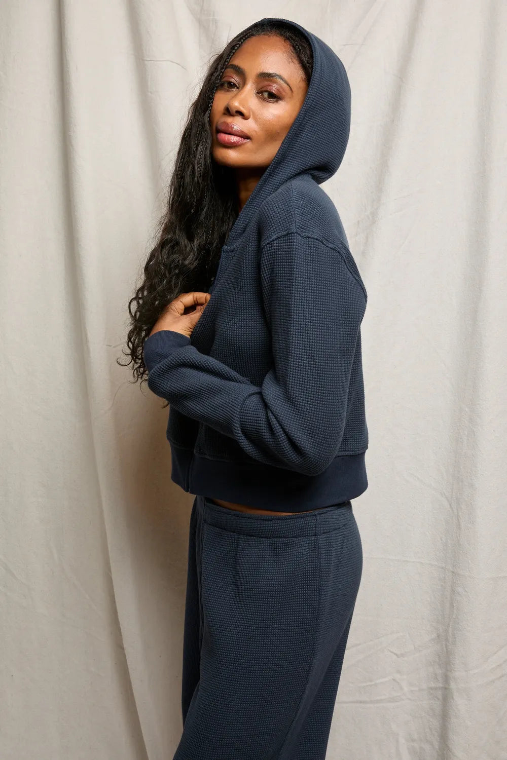 Inez Waffle Relaxed Zip-Up Cropped Jacket