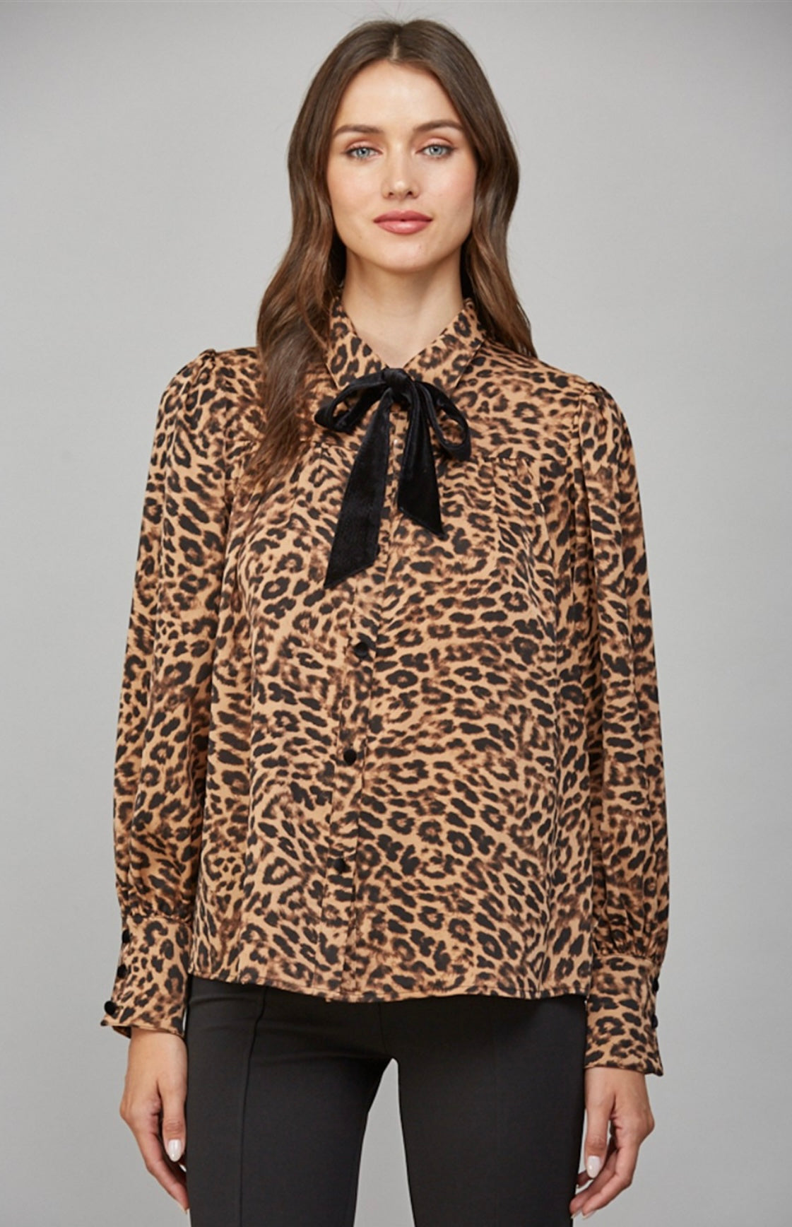 Animal Print Velvet Neckline Blouse