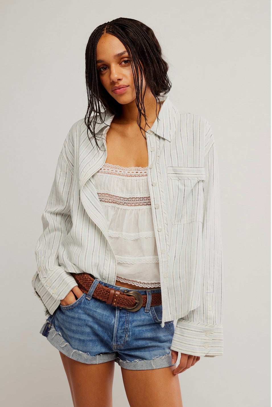 We The Free Striped Laurel Linen Button Down