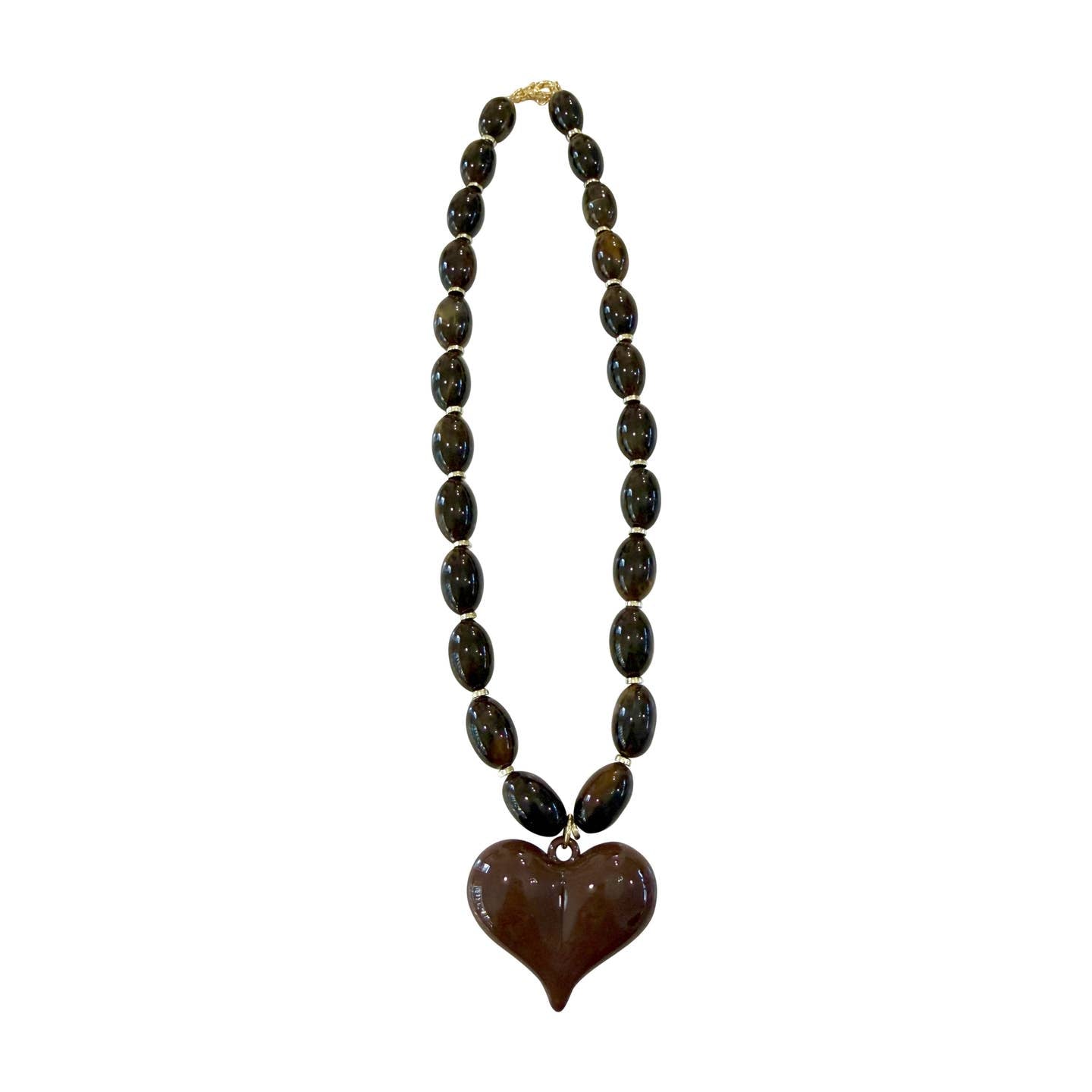 Roxie Brown Beaded Necklace Heart Charm