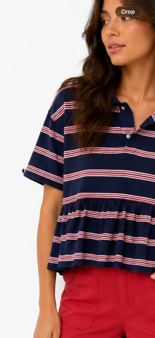 Navy Stripe Bunny Polo