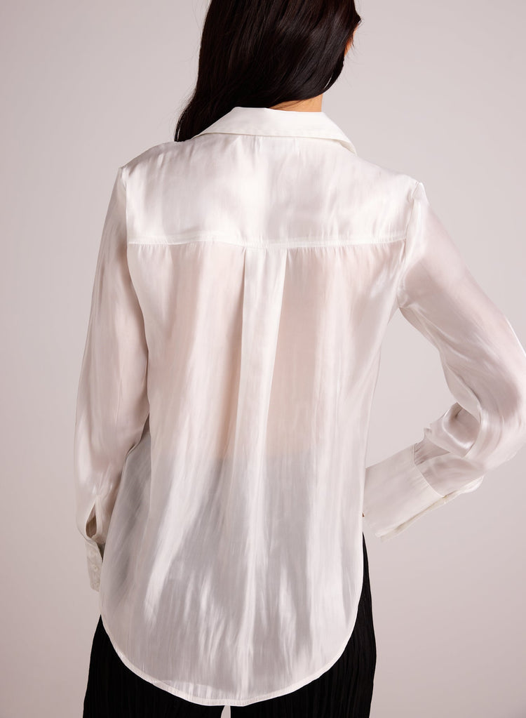 Wide Collar Shirt Tail Button Down - White Shimmer