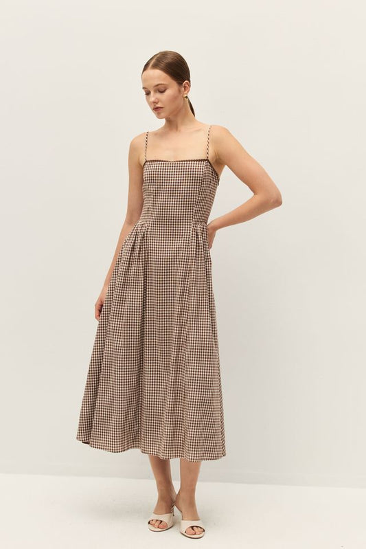 Adira Dress in Brown Gingham