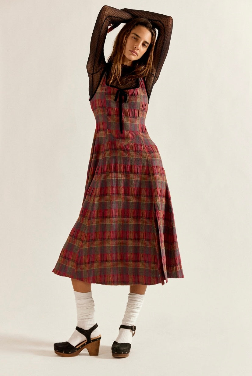 knee length dresses for ladies Rihoas Brown Gingham Smocked Midi Dress Puff Sleeve Ruffle Neck for Summer Picnic Casual