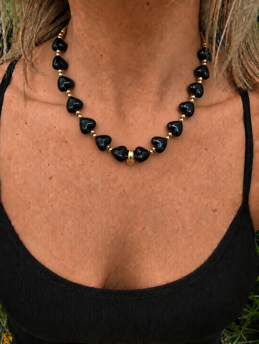 Charlie Beaded Black Heart Necklace