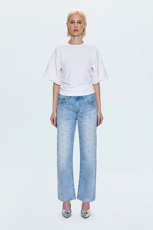 Lexi Mid Rise Bowed Straight Leg