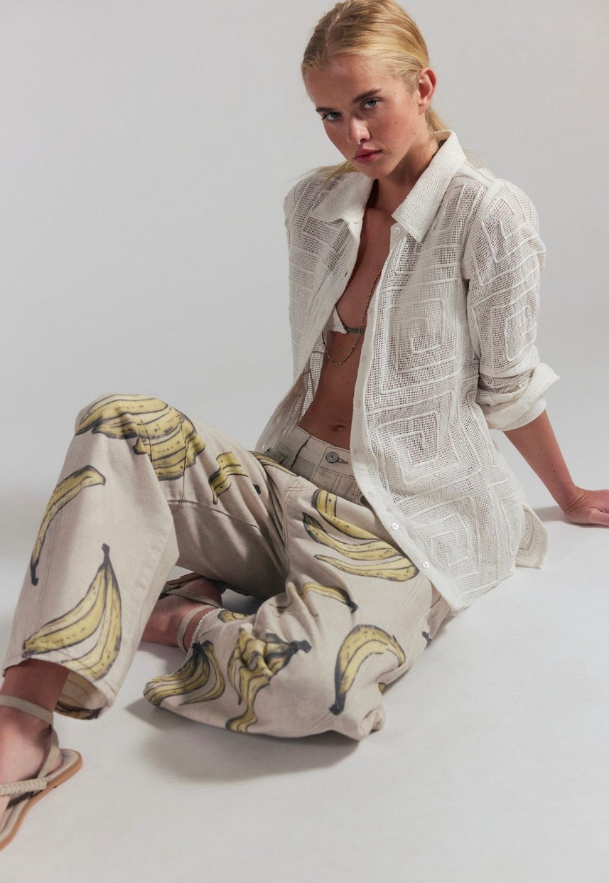 We The Free Good Luck Printed Barrel Jeans