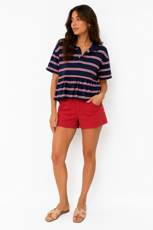 Navy Stripe Bunny Polo