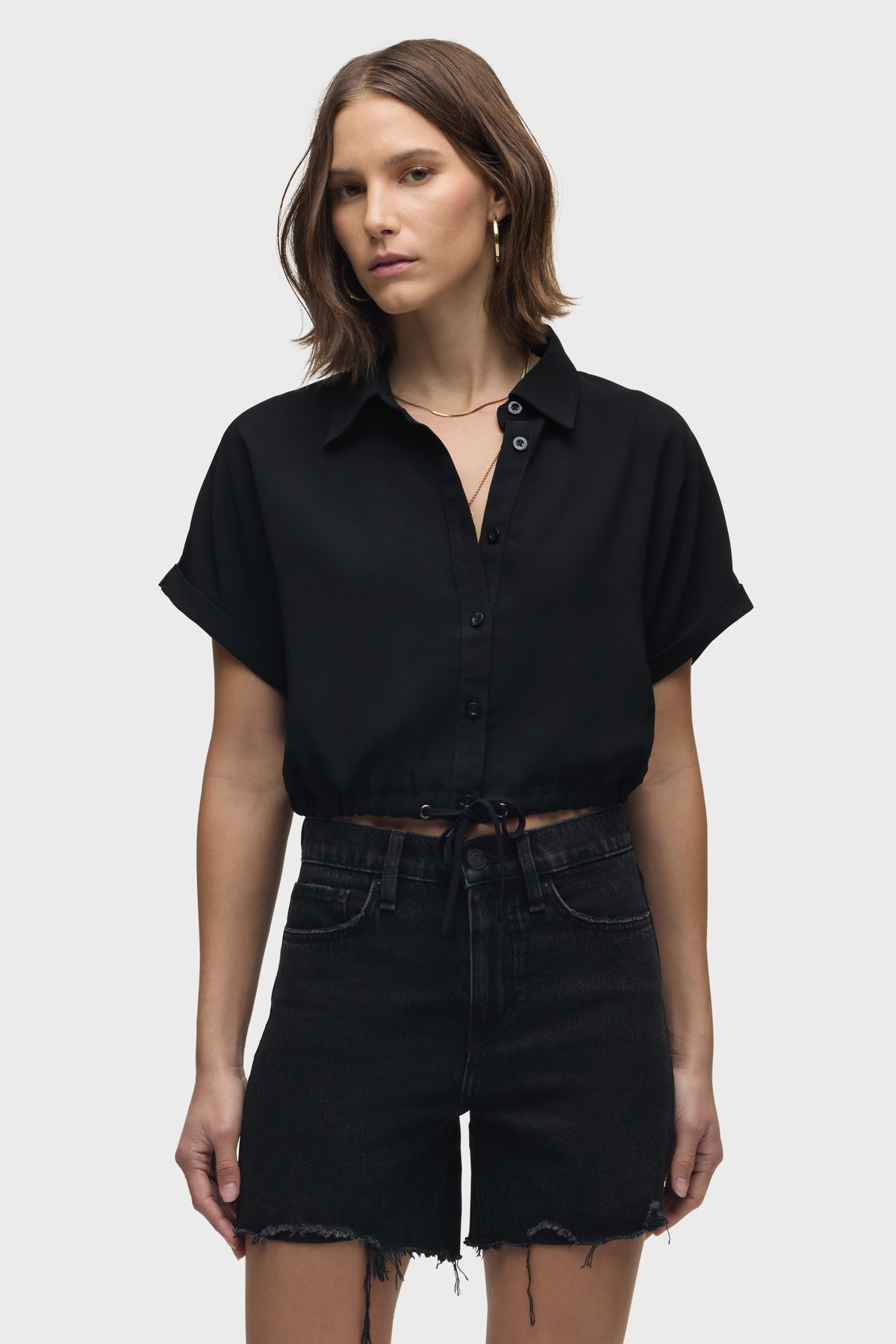 Drawstring Button Down