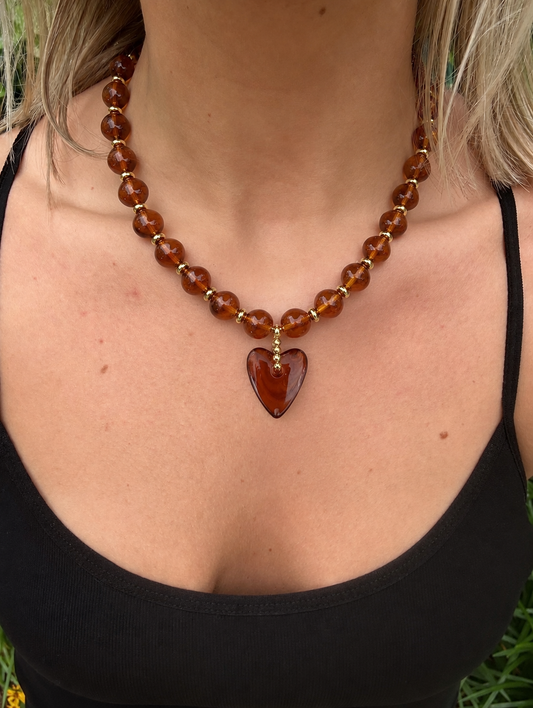 Athens Tortoise Beaded Necklace with Heart Charm