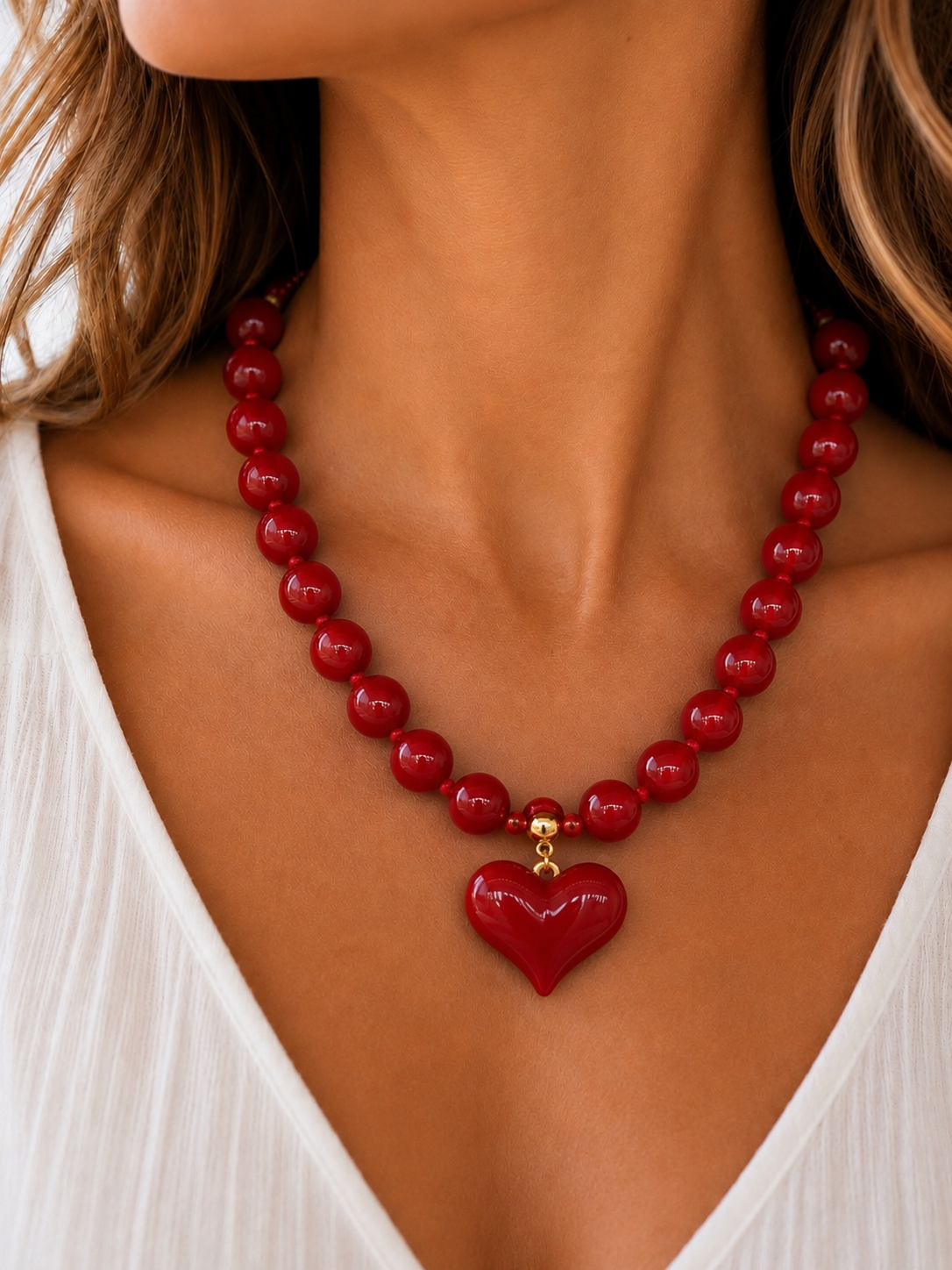 Alanis Red Large Heart Necklace