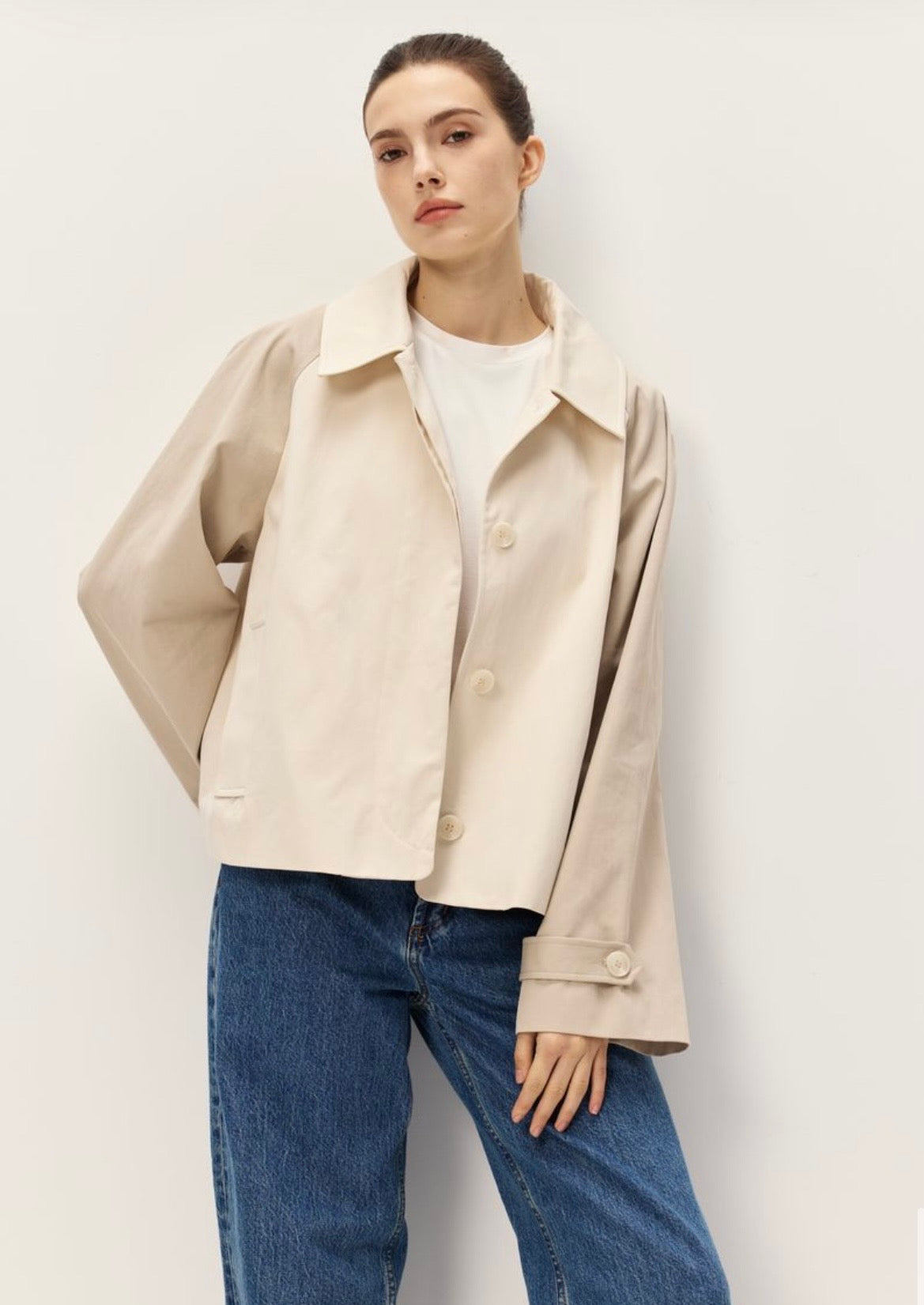 Two-Tone Beige Cropped Trench