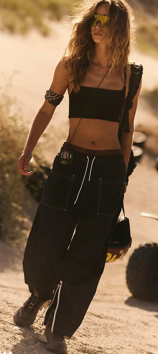 Fly by Night Pants Black/ White Stitching