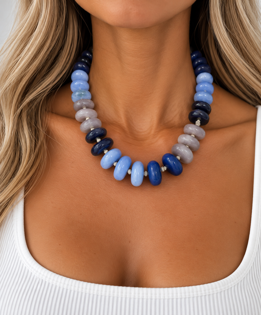 Delray Chunky Beaded Necklace Blue Mix
