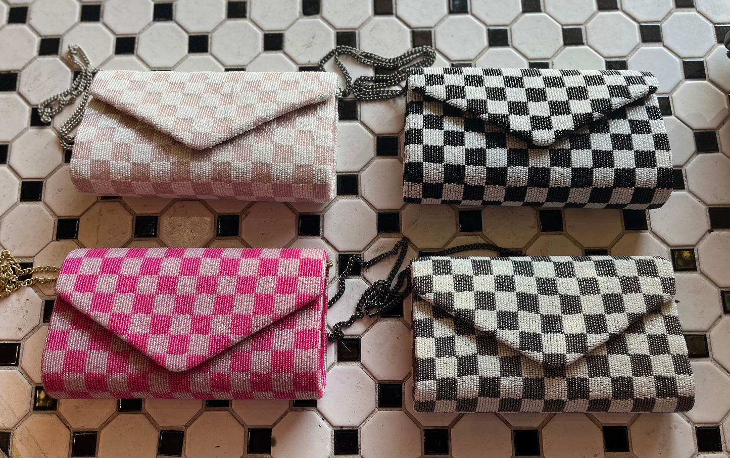 Beaded Checkered Purse