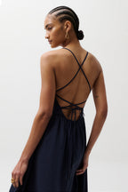 Sadee Open Back Dress-Navy Ship