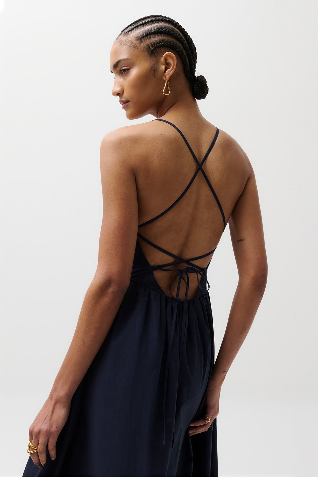 Sadee Open Back Dress-Navy Ship