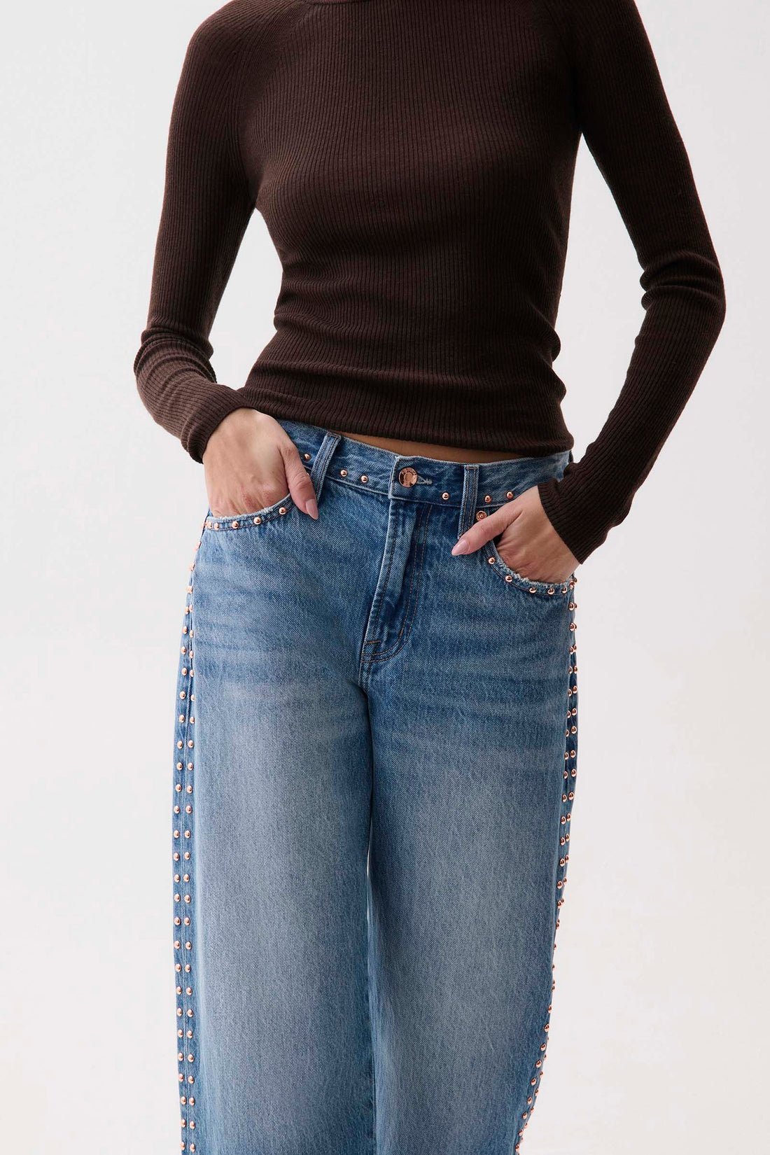 Lexi Mid Rise Bowed Straight-Rose Gold Studded