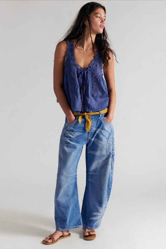 We The Free Good Luck Printed Barrel Jeans