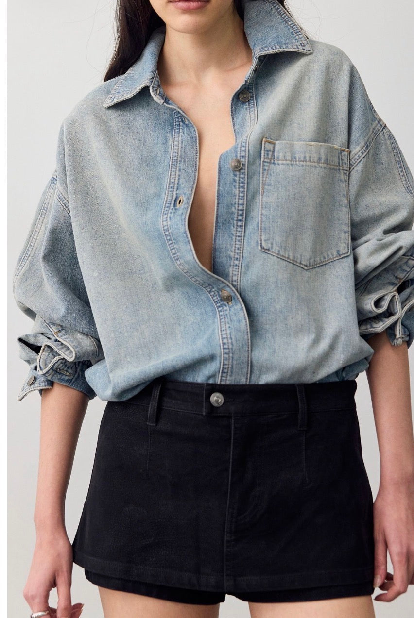 We the Free Gallivanting Black Suede Skort