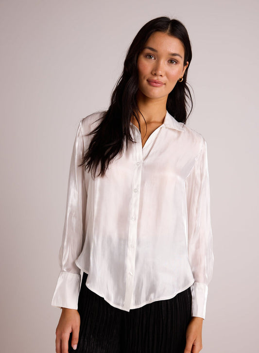 Wide Collar Shirt Tail Button Down - White Shimmer