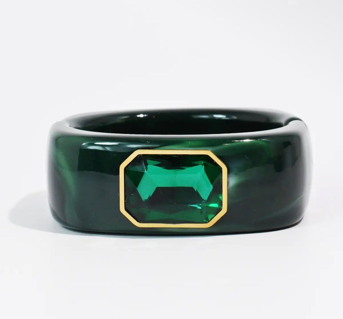 Marbled Resin Emerald-Cut Crystal Statement Bangle