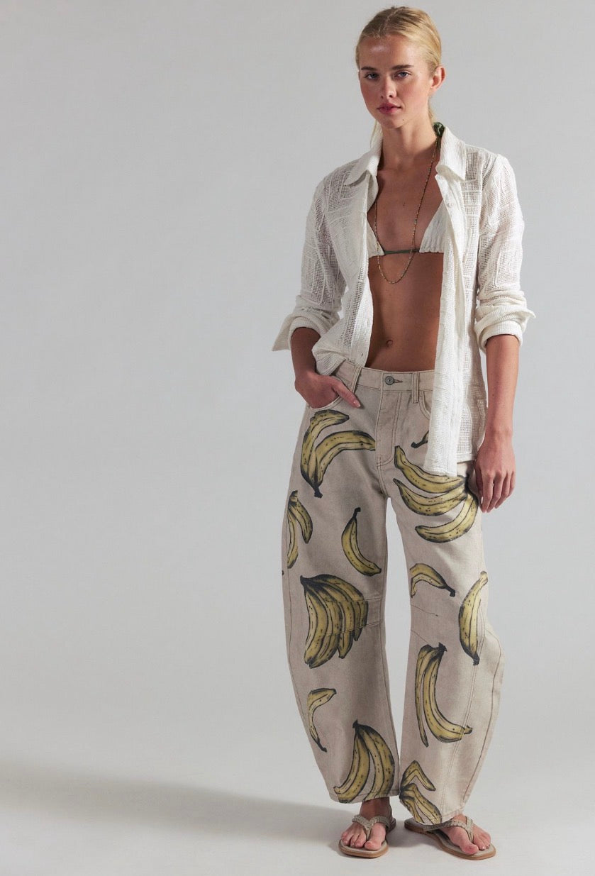 We The Free Good Luck Printed Barrel Jeans