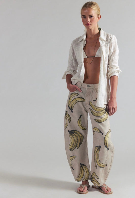 We The Free Good Luck Printed Barrel Jeans