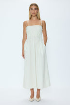 Bianca Shirred Striped Bodice Dress Sage Egret Stripe