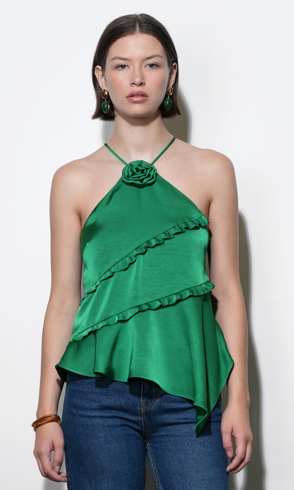 Mia Asymmetric Rosette Halter Top