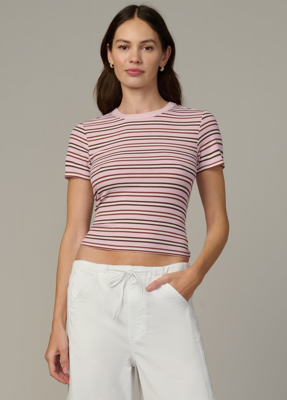Joes Stripe Baby Tee- Blush