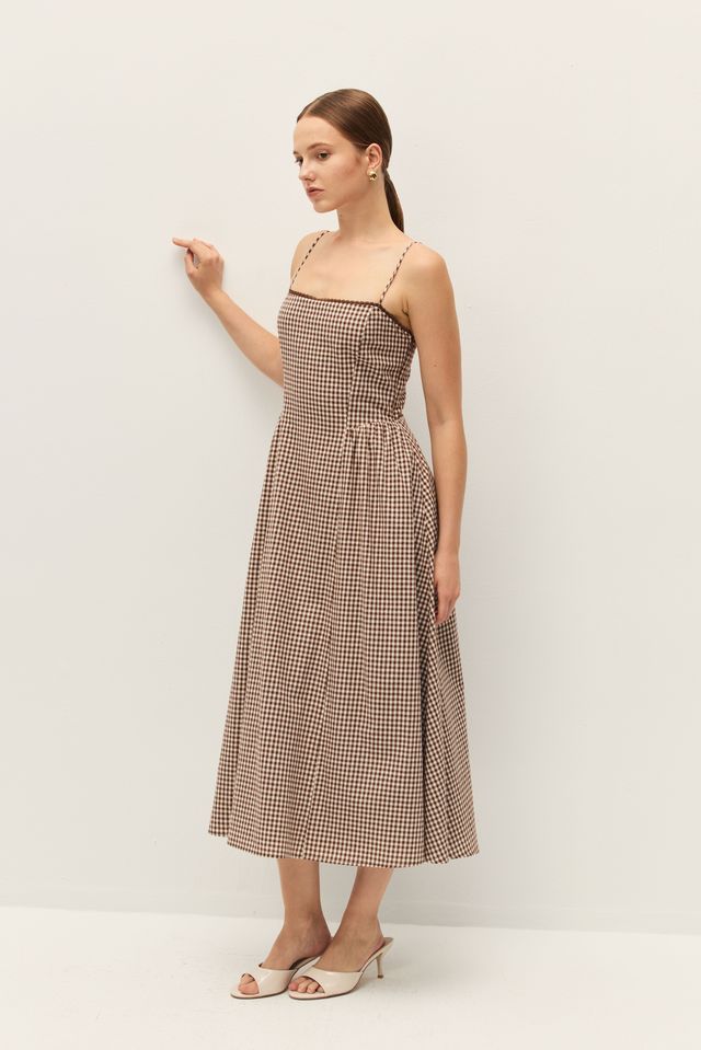 Adira Dress in Brown Gingham