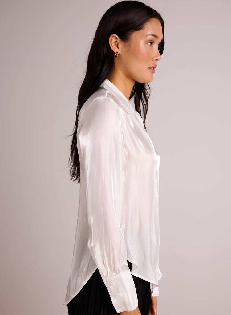 Wide Collar Shirt Tail Button Down - White Shimmer